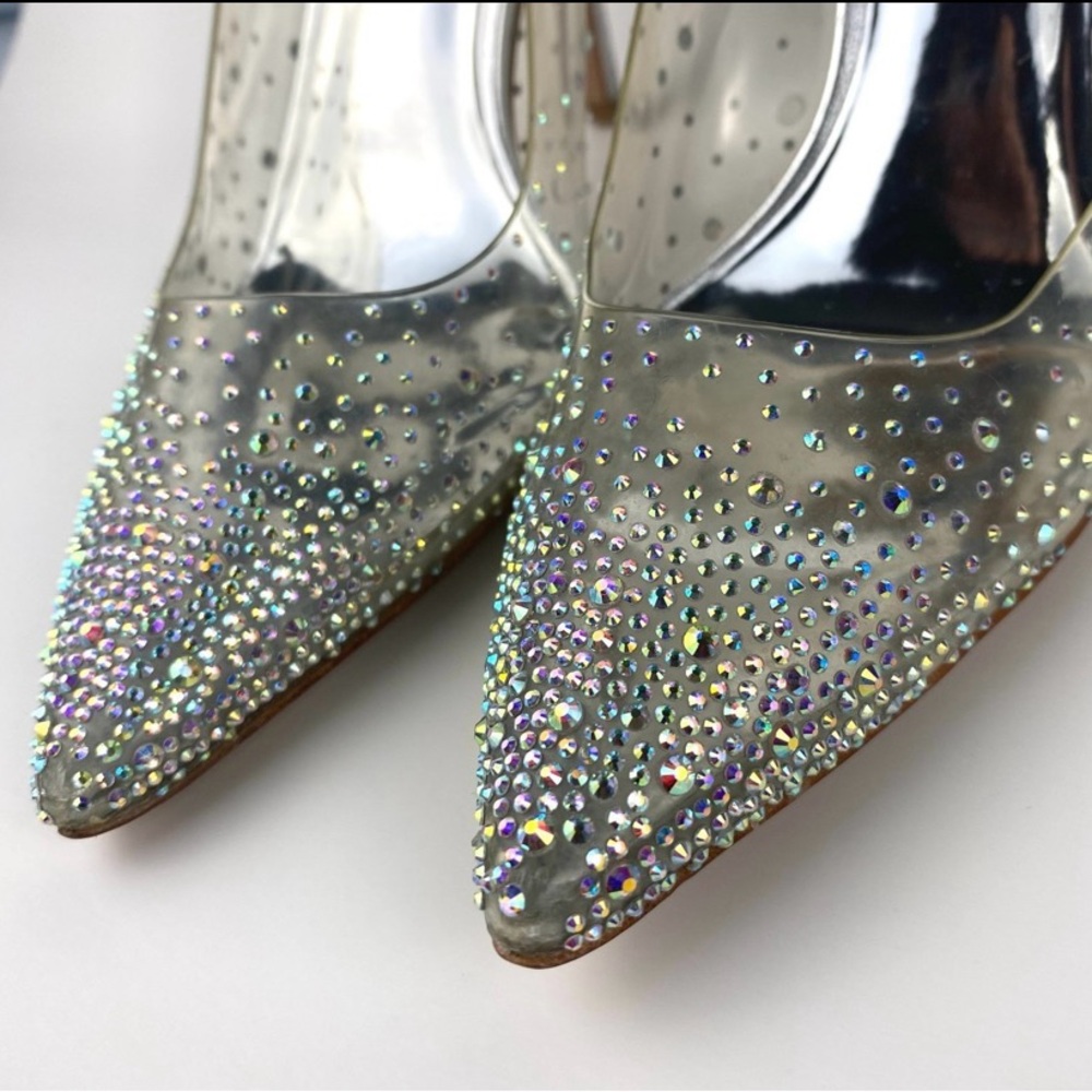 RARE Badgley Mischka Cinderella Pointed Toe Heels Silver and Clear Women's - Picture 3 of 12